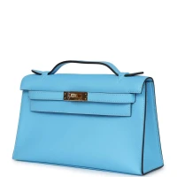 Hermes Kelly Pochette Celeste Swift Gold Hardware Hermes Kelly Pochette Celeste Swift Gold Hardware