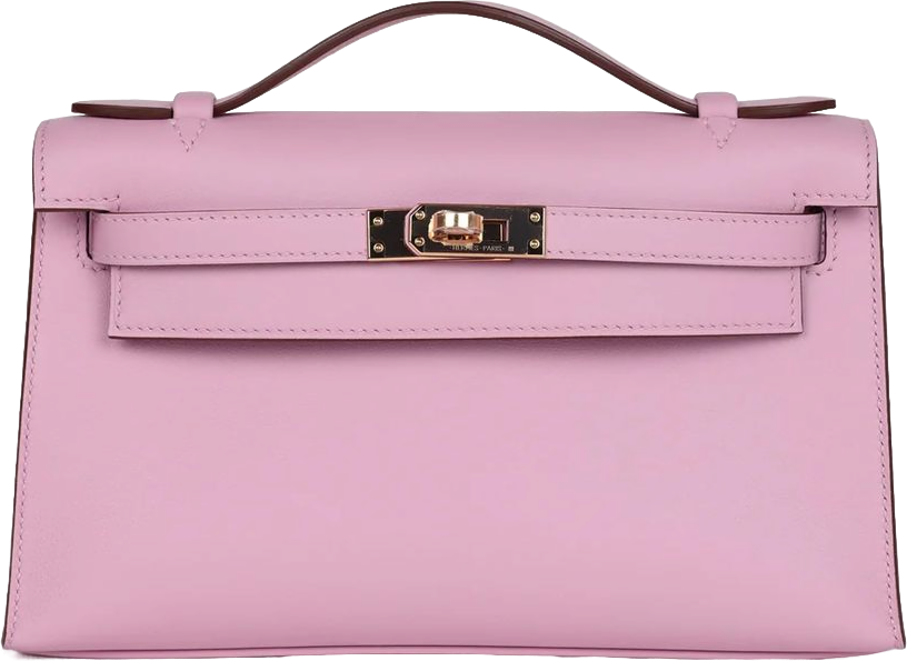 Hermes Kelly Pochette Mauve Sylvestre Swift Rose Gold Hardware