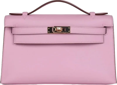 Hermes Kelly Pochette Mauve Sylvestre Swift Rose Gold Hardware Hermes Kelly Pochette Mauve Sylvestre Swift Rose Gold Hardware