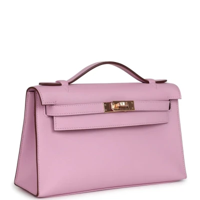 Hermes Kelly Pochette Mauve Sylvestre Swift Rose Gold Hardware Hermes Kelly Pochette Mauve Sylvestre Swift Rose Gold Hardware