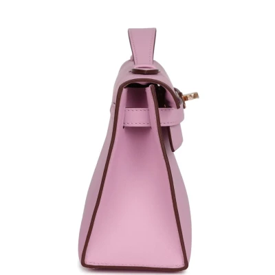 Hermes Kelly Pochette Mauve Sylvestre Swift Rose Gold Hardware Hermes Kelly Pochette Mauve Sylvestre Swift Rose Gold Hardware