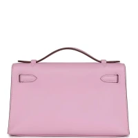 Hermes Kelly Pochette Mauve Sylvestre Swift Rose Gold Hardware Hermes Kelly Pochette Mauve Sylvestre Swift Rose Gold Hardware