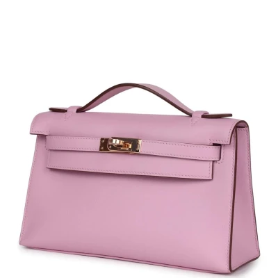 Hermes Kelly Pochette Mauve Sylvestre Swift Rose Gold Hardware Hermes Kelly Pochette Mauve Sylvestre Swift Rose Gold Hardware