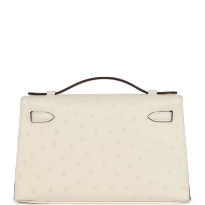 Hermes Kelly Pochette Nata Ostrich Palladium Hardware