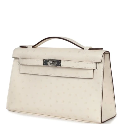 Hermes Kelly Pochette Nata Ostrich Palladium Hardware