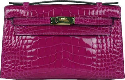 Hermes Kelly Pochette Rose Scheherazade Shiny Alligator Gold Hardware Hermes Kelly Pochette Rose Scheherazade Shiny Alligator Gold Hardware