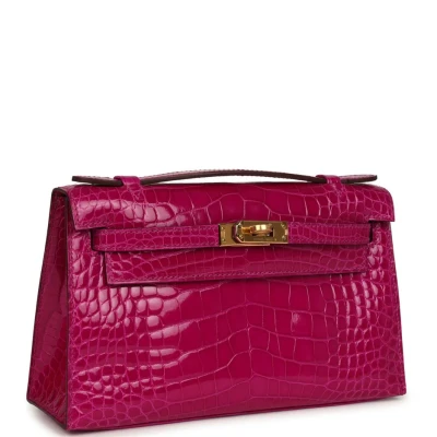 Hermes Kelly Pochette Rose Scheherazade Shiny Alligator Gold Hardware Hermes Kelly Pochette Rose Scheherazade Shiny Alligator Gold Hardware