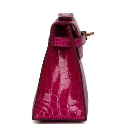 Hermes Kelly Pochette Rose Scheherazade Shiny Alligator Gold Hardware Hermes Kelly Pochette Rose Scheherazade Shiny Alligator Gold Hardware
