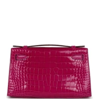 Hermes Kelly Pochette Rose Scheherazade Shiny Alligator Gold Hardware Hermes Kelly Pochette Rose Scheherazade Shiny Alligator Gold Hardware