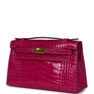 Hermes Kelly Pochette Rose Scheherazade Shiny Alligator Gold Hardware Hermes Kelly Pochette Rose Scheherazade Shiny Alligator Gold Hardware
