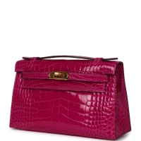 Hermes Kelly Pochette Rose Scheherazade Shiny Alligator Gold Hardware Hermes Kelly Pochette Rose Scheherazade Shiny Alligator Gold Hardware