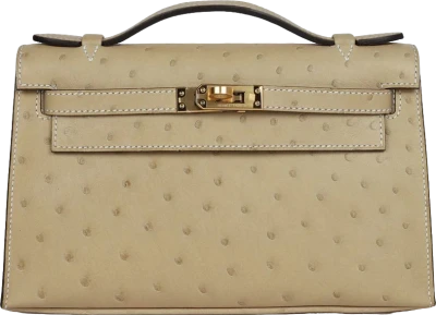 Hermes Kelly Pochette Trench Ostrich Gold Hardware Hermes Kelly Pochette Trench Ostrich Gold Hardware