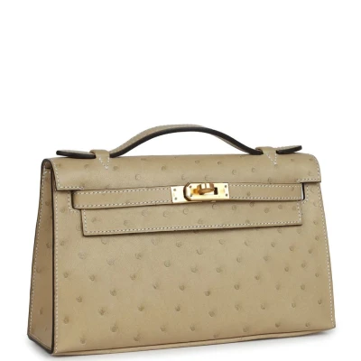 Hermes Kelly Pochette Trench Ostrich Gold Hardware Hermes Kelly Pochette Trench Ostrich Gold Hardware