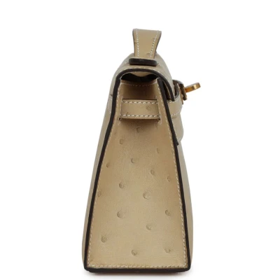 Hermes Kelly Pochette Trench Ostrich Gold Hardware Hermes Kelly Pochette Trench Ostrich Gold Hardware