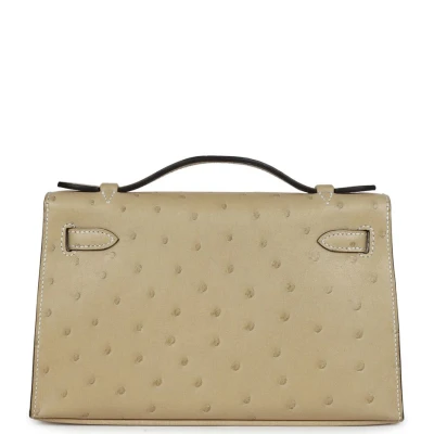 Hermes Kelly Pochette Trench Ostrich Gold Hardware Hermes Kelly Pochette Trench Ostrich Gold Hardware