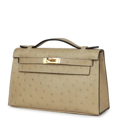 Hermes Kelly Pochette Trench Ostrich Gold Hardware Hermes Kelly Pochette Trench Ostrich Gold Hardware