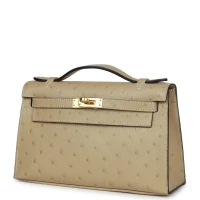 Hermes Kelly Pochette Trench Ostrich Gold Hardware Hermes Kelly Pochette Trench Ostrich Gold Hardware