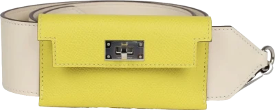Hermes Kelly Pocket Bag Strap 105 Nata Epsom and Lime Swift Palladium Hardware Hermes Kelly Pocket Bag Strap 105 Nata Epsom and Lime Swift Palladium Hardware
