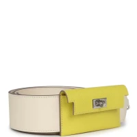 Hermes Kelly Pocket Bag Strap 105 Nata Epsom and Lime Swift Palladium Hardware Hermes Kelly Pocket Bag Strap 105 Nata Epsom and Lime Swift Palladium Hardware
