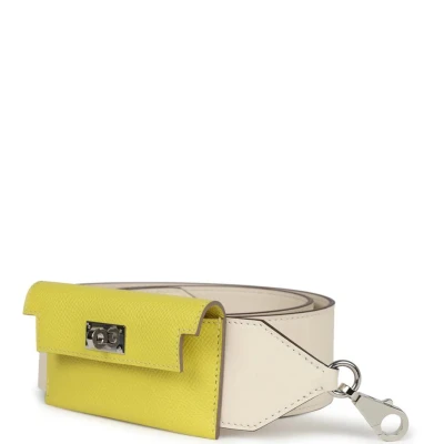 Hermes Kelly Pocket Bag Strap 105 Nata Epsom and Lime Swift Palladium Hardware Hermes Kelly Pocket Bag Strap 105 Nata Epsom and Lime Swift Palladium Hardware