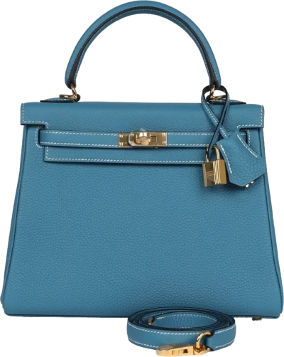 Hermes Kelly Retourne 25 Blue Jean Togo Gold Hardware Hermes Kelly Retourne 25 Blue Jean Togo Gold Hardware