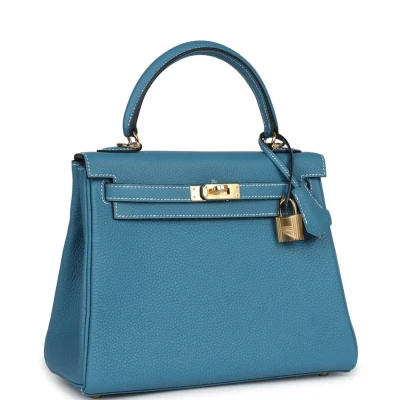 Hermes Kelly Retourne 25 Blue Jean Togo Gold Hardware Hermes Kelly Retourne 25 Blue Jean Togo Gold Hardware