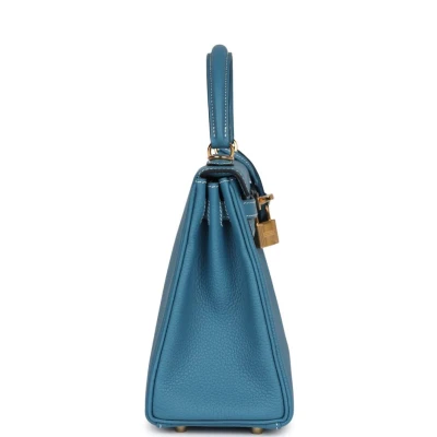 Hermes Kelly Retourne 25 Blue Jean Togo Gold Hardware Hermes Kelly Retourne 25 Blue Jean Togo Gold Hardware