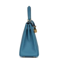 Hermes Kelly Retourne 25 Blue Jean Togo Gold Hardware Hermes Kelly Retourne 25 Blue Jean Togo Gold Hardware
