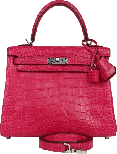 Hermes Kelly Retourne 25 Framboise Matte Alligator Palladium Hardware Hermes Kelly Retourne 25 Framboise Matte Alligator Palladium Hardware