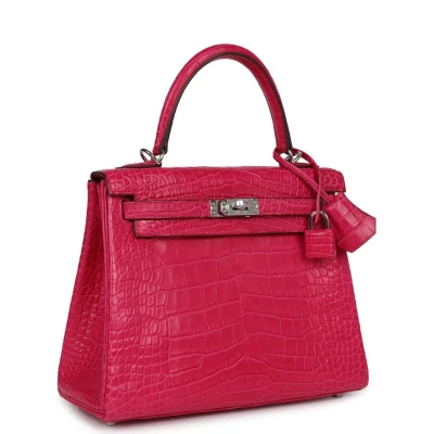 Hermes Kelly Retourne 25 Framboise Matte Alligator Palladium Hardware Hermes Kelly Retourne 25 Framboise Matte Alligator Palladium Hardware
