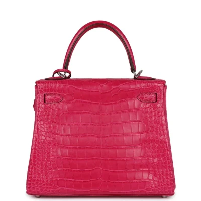 Hermes Kelly Retourne 25 Framboise Matte Alligator Palladium Hardware Hermes Kelly Retourne 25 Framboise Matte Alligator Palladium Hardware