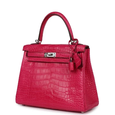 Hermes Kelly Retourne 25 Framboise Matte Alligator Palladium Hardware Hermes Kelly Retourne 25 Framboise Matte Alligator Palladium Hardware