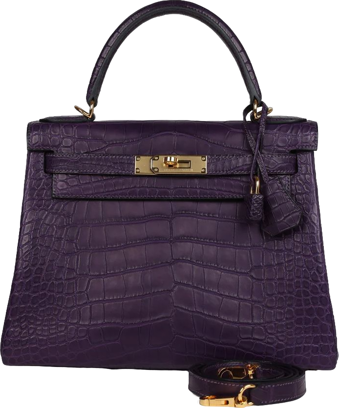 Hermes Kelly Retourne 28 Amethyst Matte Alligator Gold Hardware