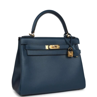 Hermes Kelly Retourne 28 Deep Bleu Evercolor Gold Hardware Hermes Kelly Retourne 28 Deep Bleu Evercolor Gold Hardware