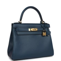 Hermes Kelly Retourne 28 Deep Bleu Evercolor Gold Hardware Hermes Kelly Retourne 28 Deep Bleu Evercolor Gold Hardware