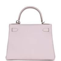 Hermes Kelly Retourne 28 Mauve Pale Clemence Palladium Hardware