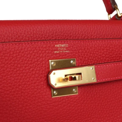 Hermes Kelly Retourne 28 Vermillion Clemence Gold Hardware Hermes Kelly Retourne 28 Vermillion Clemence Gold Hardware