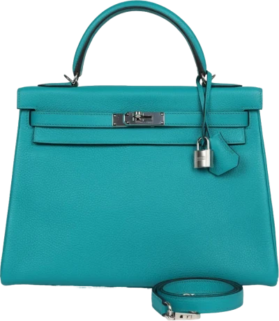 Hermes Kelly Retourne 32 Bleu Paon Clemence Palladium Hardware Hermes Kelly Retourne 32 Bleu Paon Clemence Palladium Hardware