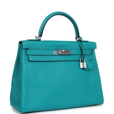 Hermes Kelly Retourne 32 Bleu Paon Clemence Palladium Hardware Hermes Kelly Retourne 32 Bleu Paon Clemence Palladium Hardware