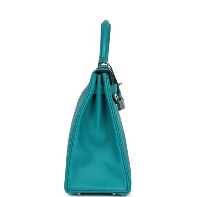 Hermes Kelly Retourne 32 Bleu Paon Clemence Palladium Hardware Hermes Kelly Retourne 32 Bleu Paon Clemence Palladium Hardware