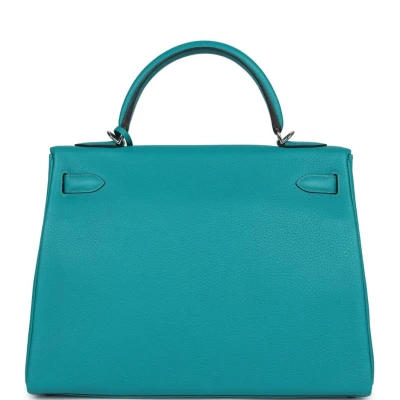 Hermes Kelly Retourne 32 Bleu Paon Clemence Palladium Hardware Hermes Kelly Retourne 32 Bleu Paon Clemence Palladium Hardware
