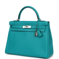 Hermes Kelly Retourne 32 Bleu Paon Clemence Palladium Hardware Hermes Kelly Retourne 32 Bleu Paon Clemence Palladium Hardware
