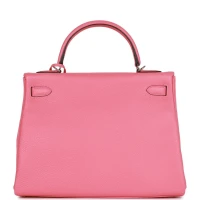 Hermes Kelly Retourne 32 Rose Azalee Clemence Palladium Hardware Hermes Kelly Retourne 32 Rose Azalee Clemence Palladium Hardware