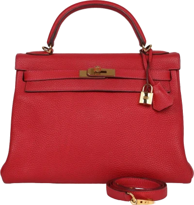 Hermes Kelly Retourne 32 Vermillion Clemence Gold Hardware Hermes Kelly Retourne 32 Vermillion Clemence Gold Hardware