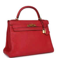 Hermes Kelly Retourne 32 Vermillion Clemence Gold Hardware Hermes Kelly Retourne 32 Vermillion Clemence Gold Hardware