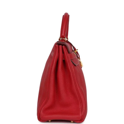 Hermes Kelly Retourne 32 Vermillion Clemence Gold Hardware Hermes Kelly Retourne 32 Vermillion Clemence Gold Hardware