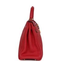 Hermes Kelly Retourne 32 Vermillion Clemence Gold Hardware Hermes Kelly Retourne 32 Vermillion Clemence Gold Hardware