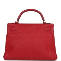 Hermes Kelly Retourne 32 Vermillion Clemence Gold Hardware Hermes Kelly Retourne 32 Vermillion Clemence Gold Hardware