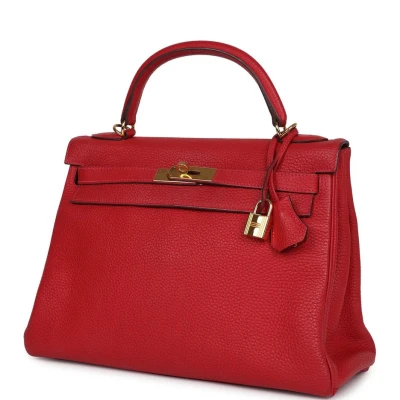 Hermes Kelly Retourne 32 Vermillion Clemence Gold Hardware Hermes Kelly Retourne 32 Vermillion Clemence Gold Hardware