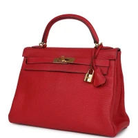 Hermes Kelly Retourne 32 Vermillion Clemence Gold Hardware Hermes Kelly Retourne 32 Vermillion Clemence Gold Hardware